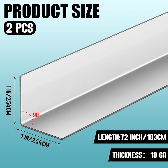 Blulu 2 Pcs Stainless Steel Corner Guards 1 x 1 x 72 Inches Metal Wall Corner Protector with 90 Degree Angle Corner Guards Corner Protectors for Walls Protection and Decoration, Silver