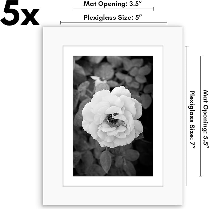 Americanflat 5x7 Picture Frame with Polished Plexiglass - Set of 5 - Use as 4x6 Frame with Mat or Display 5x7 Photo Without Mat - Galleria Collection - Picture Frames for Tabletop and Wall - White
