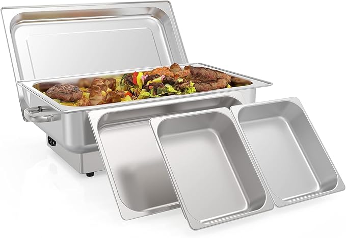 Electric Chafing Dish for Buffet,Food Warmer and Servers,9QT Rectangular Buffet Set Stainless Steel with 1 Full-size Pan & 2 Half-size Pan, Temperature Control Display for Parties, Catering