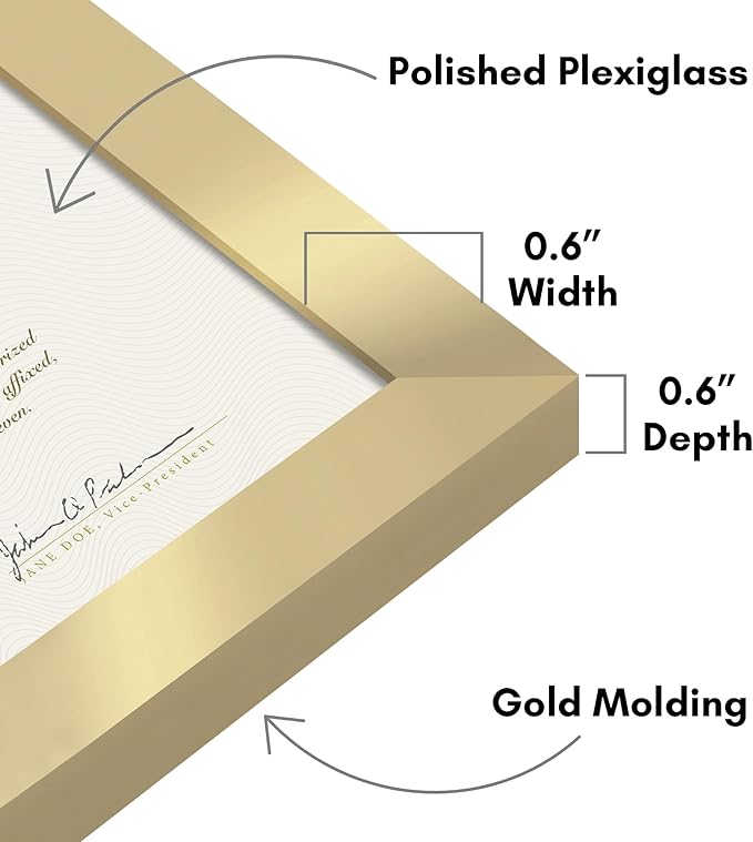Americanflat 8.5x11 Diploma Frame with Polished Plexiglass - Set of 5 - Legacy Collection - Certificate Frame for Tabletop and Wall Display - Gold