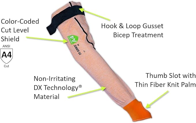 MAGID M-GARD DX Technology ANSI A4 Cut-Resistant Arm Sleeve with Thumb Slot, 6 Pair, 22” Length, Orange