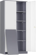 Greenvelly Metal Storage Cabinet, 72" Locking Metal Garage Storage Cabinet with Doors and 4 Adjustable Shelves, Lockable Steel Cabinet for Home Office, Garage, Shop, School (White Grey 32" W x 16" D)