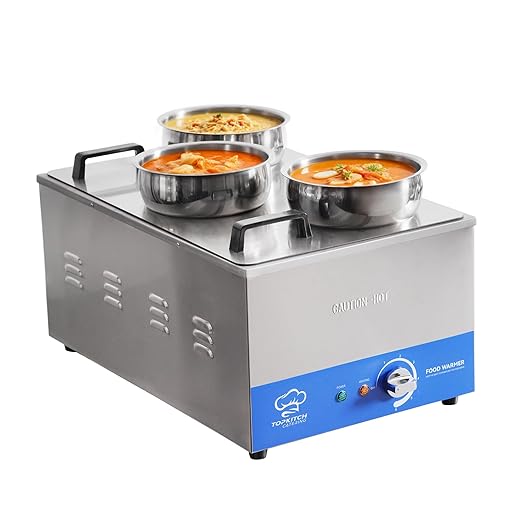 Commercial 12L Soup Warmer with 3×4L Pot Buffet Bain Marie， Commercial Electric Food Warmer, Seamless One-Piece Tank, 30-85℃ Adjustable Temp Range, UL Certified Key Components-120V,1200W