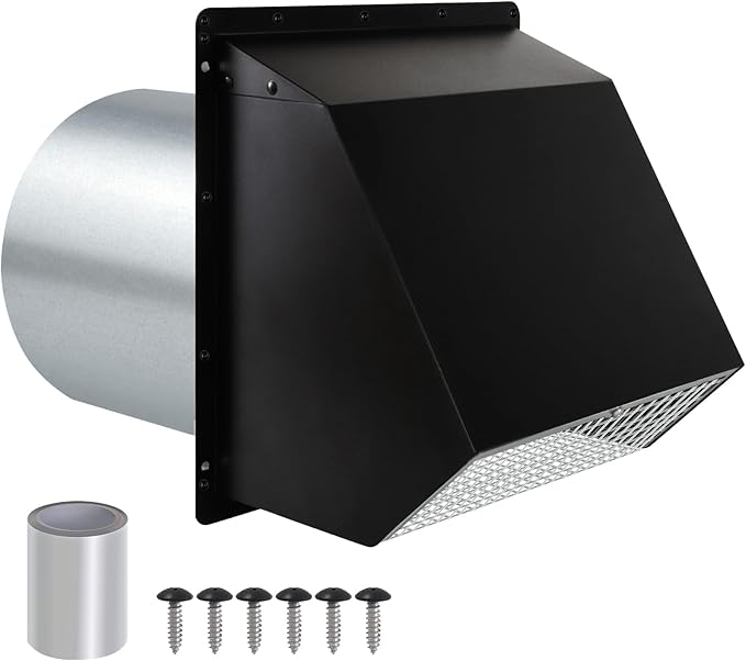 7Inch Wall Vent with Screen and Damper,Galvanized Steel Hooded Wall Vent Cover Cap Exhaust Vent Cover Outside,Exterior Vent Hood Outdoor for Kitchen Range Hood Laundry Dryer Bathroom Fan Duct Air Vent