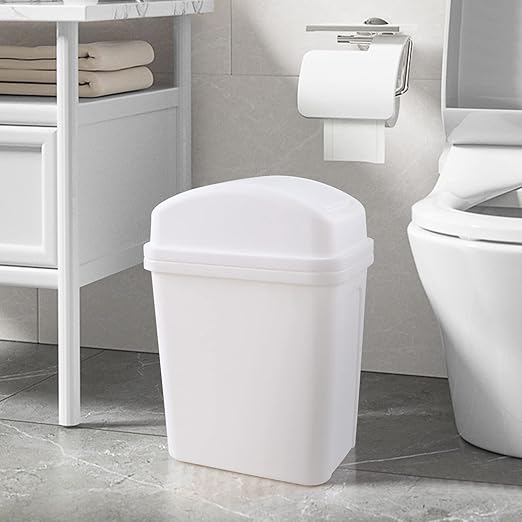 Idotry 1.8 Gallon White Swing Top Garbage Can, Plastic Small Trash Can with Swing Lid, 1 Pack