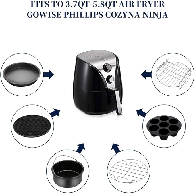 Air Fryer Accessories 11PCS, Fit all 3.7QT-4.0-5.8QT Power Deep Hot Air Fryer with Cake Barrel, Pizza Pan