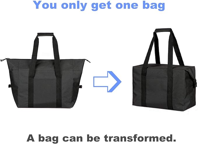 Insulated Shopping Cooler Bags with Zippered Top for Groceries, Reusable Thermal Foam Tote Bag for Travel, Picnic or Lunch Foods, Black