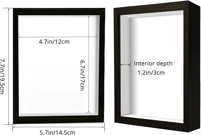 5x7 Shadow Box Frame Display Case, Wood with Plexiglass, Display Case Box for Memorabilia, Medal, Crafts,Tickets and Photos, Picture Frame for Wall and Tabletop (3Pcs-Black, 5x7)