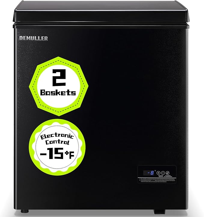 Small Mini Chest Freezer with 2 Hanging Baskets Electronic Control to 1℉Top Open Door Open Freezer Energy Saving Quiet Operation Perfect for Dorm, Garage and RVS, Black