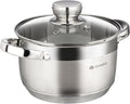 Daniks Standard 2 Quart Stainless Steel Stock Pot with Glass Lid, Try-Ply Bottom for Even Heating, Induction Compatible, Dishwasher Safe, Built-In Measuring Scale, Silver
