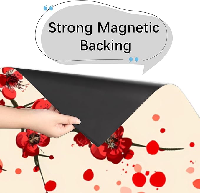 Dishwasher Magnet Cover Red Japanese Cherry Blossom Flower Reusable Dishwasher Magnetic Cover Sticker Decorative Dish Washer Door Cover Panel for Home Kitcen Appliance