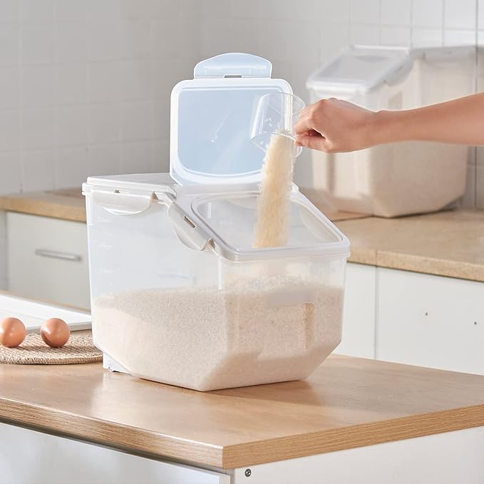 HANAMYA 15 Liter / 30 lbs Rice Storage Container with Measuring Cup, BPA free, For Rice | Grain | Pet Food | Flour, 2 counts, Clear