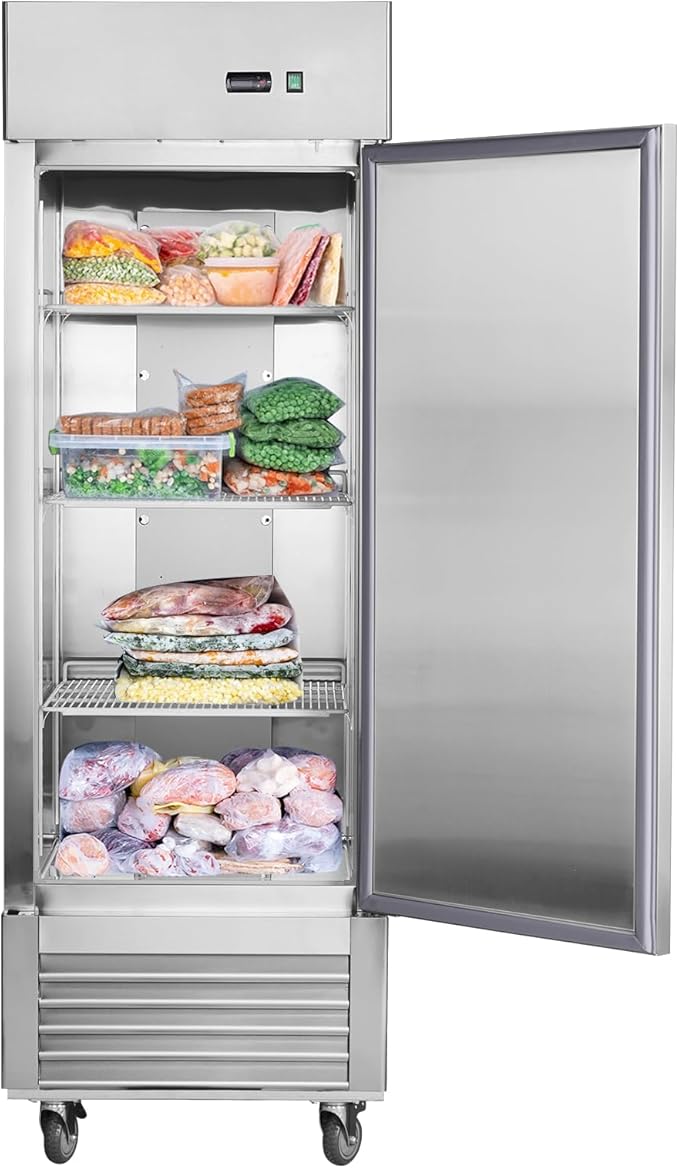 Commercial Freezer 27"W Single Solid Door Stainless Steel Interior and Exterior Construction Upright Fan Cooling
