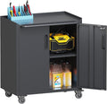 Black Metal Storage Cabinet for Garage with Wheels Rolling Tool Cabinets with Adjustale Shelves Heavy Duty Rolling Tool Cart with Lock for Warehouse Garage Basement Kitchen, Assembly Required
