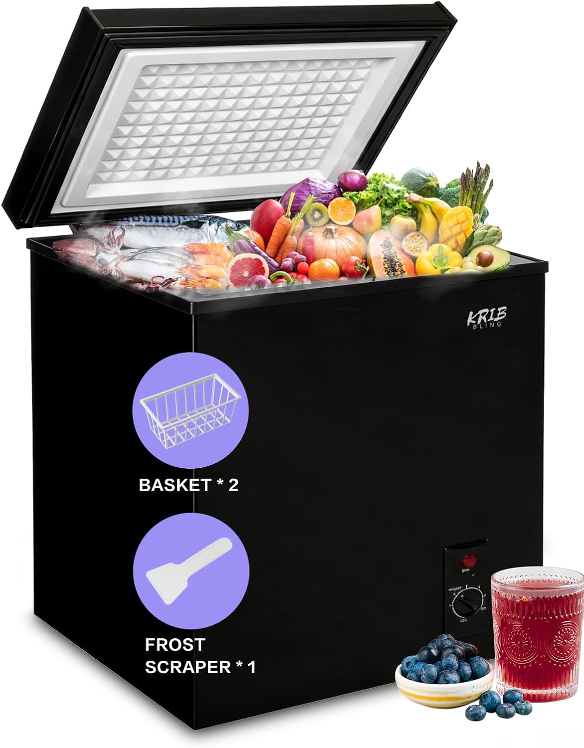 7.0 Cu.Ft Chest Freezer with Removable Basket, Deep Compact Freezer with 7 Gears Temperature Control(-4°F to 6.8°F), for House, Kitchen, Garage, Basement, Shop, Black