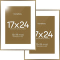 Homeforia 17x24 Picture Frame Bronze, High End Metal 17x24 Brass Poster Frames with Mat 13x19 Photo, 17 x 24 Frame Matted to 13 by 19 inch Print, 24by17 Thin Frames, Tempered Glass, Wall Kit, Set of 2