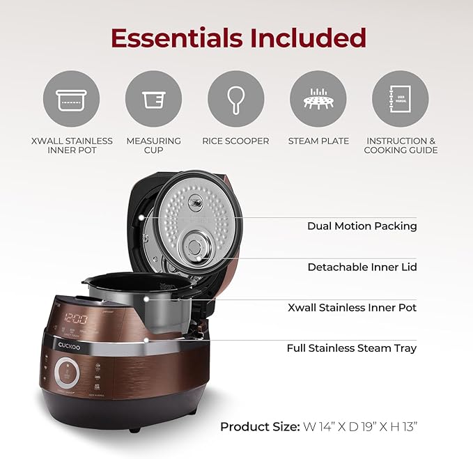 CUCKOO CRP-JHR1009F | 10-Cup (Uncooked) Induction Heating Pressure Rice Cooker | 19 Menu Options, Auto-Clean, Voice Guide, Made in Korea | Copper