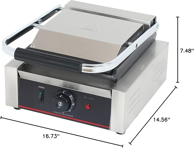 Commercial Panini Press With Grooved Grill Sandwich Maker Machine Electric Contact Grill Single (Single Smooth Top&Bottom)