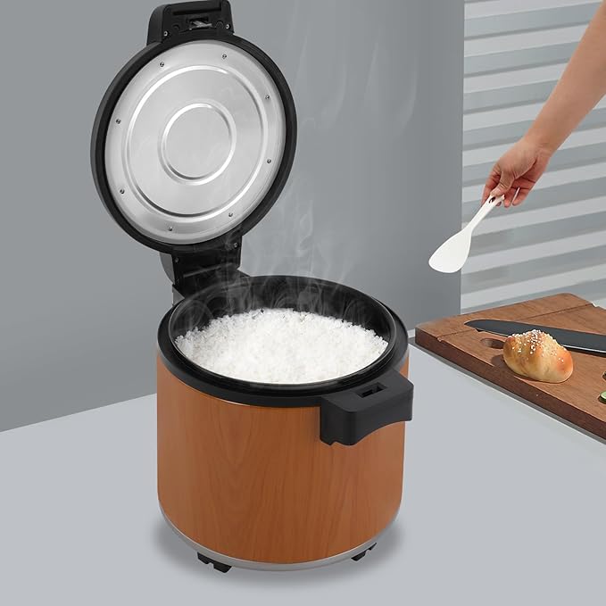 6-Gal Electric Rice Warmer | 149°F Constant-Temp Heating | for 40-50 People | 3D Even Heating | 110V 105W Commercial Food Warmer with Inner Pot & Rice Spoon (Wood Grain/US Standard)
