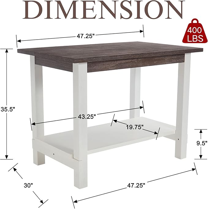 Solid Wood Counter Height Dining Table, 47.5" Small Kitchen Table with Open Storage Space Rectangle Bar Table for Dining Room/Home Bar/Kitchen Island, Brushed Brown