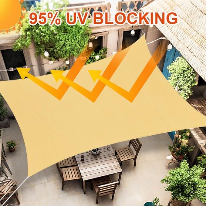 Amagenix Sun Shade Sail 13'X20' Curved Edge Outdoor Shade Canopy Sand Breathable 95% UV Block Shade Cloth for Patio Garden Backyard (We Make Custom Size)