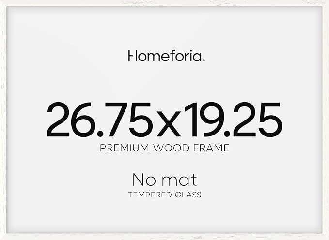 Homeforia 19.25x26.75 White Wood Puzzle Frame, High End Oak 19.25 x 26.75 Frames without Mat, Wooden 26.75x19.25 Picture Frames for Wall, 19.25by26.75 Poster Frames, Tempered Glass, Wall Kit, Set of 1
