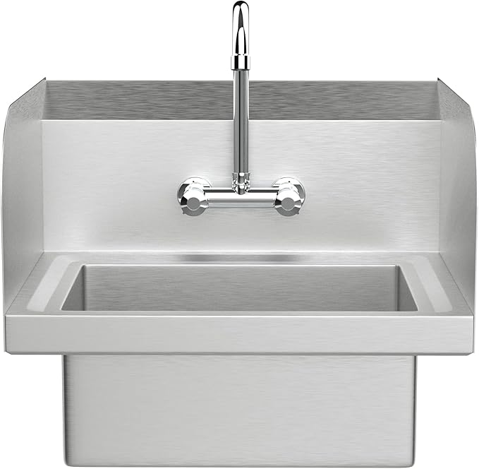 Bonnlo Upgraded Commercial Hand Wash Stainless Steel Prep/Bar Sink with Side Splash Guard - Wall Mount Utility Sink Hand Washing Basin with Faucet for Commercial Restaurant RV Kitchen