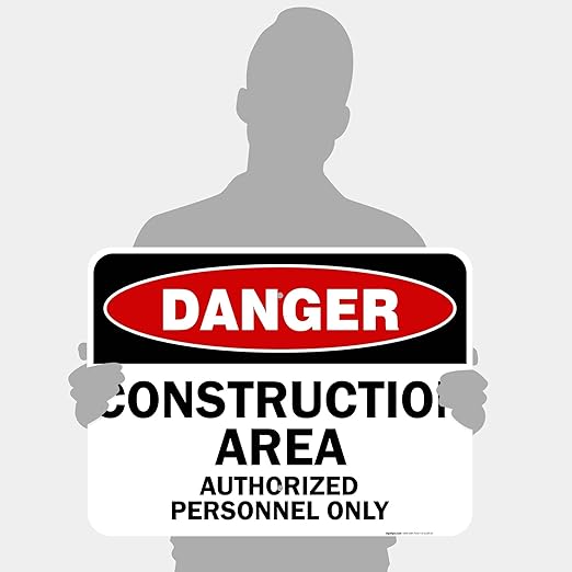 Danger Construction Area Sign, Authorized Personnel Only Sign, 18x24 Inches, 55 mil Thick HDPE (high Density polyethylene), Made in USA