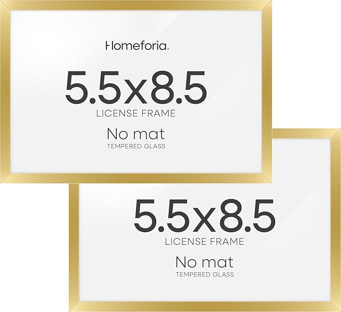 Homeforia 5.5 x 8.5 Business License Frame Gold, High End Metal 5.5x8.5 Certificate Frame, 8.5x5.5 inch Document Frame for Wall or Tabletop, Standing Picture Frames, Tempered Glass, Wall Kit, Set of 2