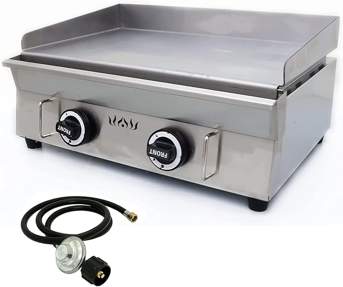 TECHTONGDA LPG Gas Grill Griddle, Stainless Steel Commercial Countertop Griddle Flat Top Grill, Restaurant Teppanyaki, BBQ Plate Grill with Adjustable Temperature Control, 21.26"x13.39", 2800Pa