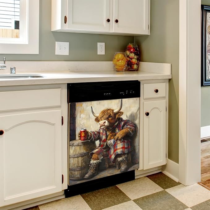 Funny Alpine Cow Barrels Dishwasher Magnet Cover Front Dishwasher Cover Decor Reusable Magnetic Door Cover Panel Decal Home Appliances Stickers Kitchen Refrigerator Fridge 23"x26"