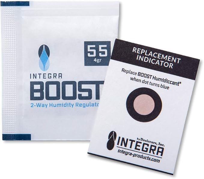 Integra Boost 55% RH Level - 4 Gram Size - Two-Way Humidity Control Pack - Incl. Replacement Indicator Cards - Food Storage & Herbs Moisture Balancer for Up to 1/2 oz (Pack of 200)
