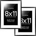 Homeforia 8x11 Picture Frame Black, High End Metal 8 x 11 Poster Frames with Mat 6 by 9 for Photo, 11x8 Frame Matted to 6x9 inch Print, 8by11 Wall or Tabletop Frame, Tempered Glass, Wall Kit, Set of 2