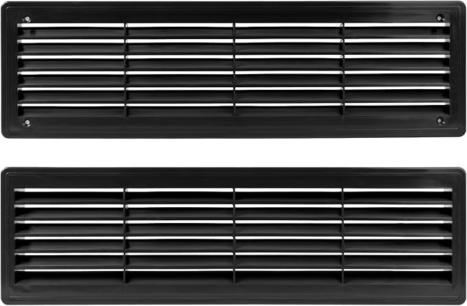 Repa Market 18" x 5" Inch (Outer Size) Pack of 2 Black Plastic Louvered Door Vents for Interior Doors – 2 Sided Two Way Door Air Return and Intake Cover – Door Air Vent Grille Rectangular Door Vent