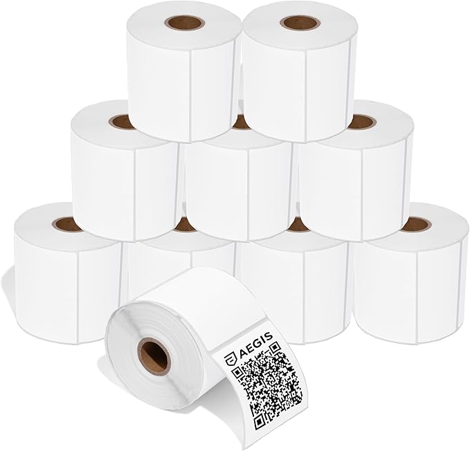 Aegis Adhesives - 3" X 3" Square Direct Thermal Labels (10 Rolls, 500 Labels/Roll) Compatible with Rollo, Zebra, and Other Desktop Label Printers
