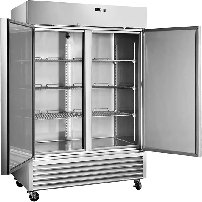 54” Reach-in Commercial Refrigerator with 2 Solid Doors, 49 cu.ft Stainless Steel Merchandiser Upright Freezerless Refrigerator for Restaurant, Bar, Shop, Residential Beverages and Drinks