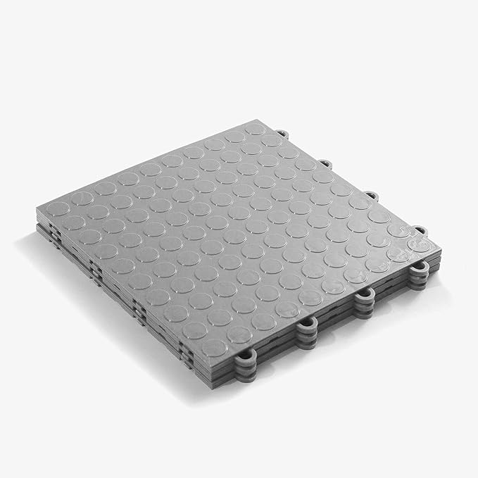 FlooringInc's Nitro 12"x12" Snap-Together Garage Flooring Tiles, Non-Slip Interlocking Plastic Floor Mat, Garage Organization & Storage, Coin Pattern, Gunmetal, 12 Tiles, 12 Sq/Ft