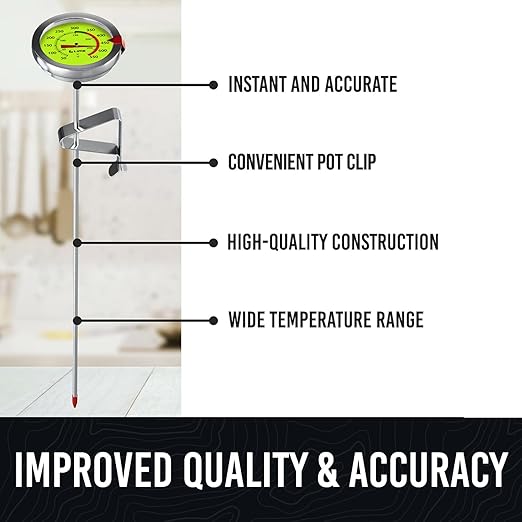 Candy Thermometer with Pot Clip - Deep Fry Oil Thermometer for Frying and Candle Making - Lemon