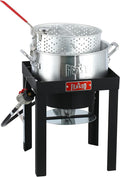 10 Qt Fish Fryer Pot and Basket, Aluminum Propane Fish Fryer Kit with 50,000 BTUs Output and Thermometer for Outdoor and Backyard Cooking, Silver & Black