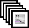 Americanflat 8x8 Picture Frame with Polished Plexiglass - Set of 5 - Use as 5x5 Frame with Mat or Display 8x8 Photo Without Mat - Galleria Collection - Square Frames for Tabletop and Wall - Black