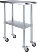 AmGood 15" Long x 30" Deep Stainless Steel Table with Casters