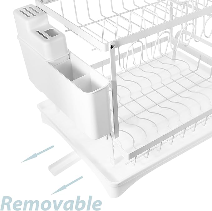 Bowl Draining Rack and Kitchen Dish Draining Stand, White Multifunctional Countertop Drying Rack with Cutting Board Holder and Utensil Cup, Dishwasher Safe for Home Kitchen
