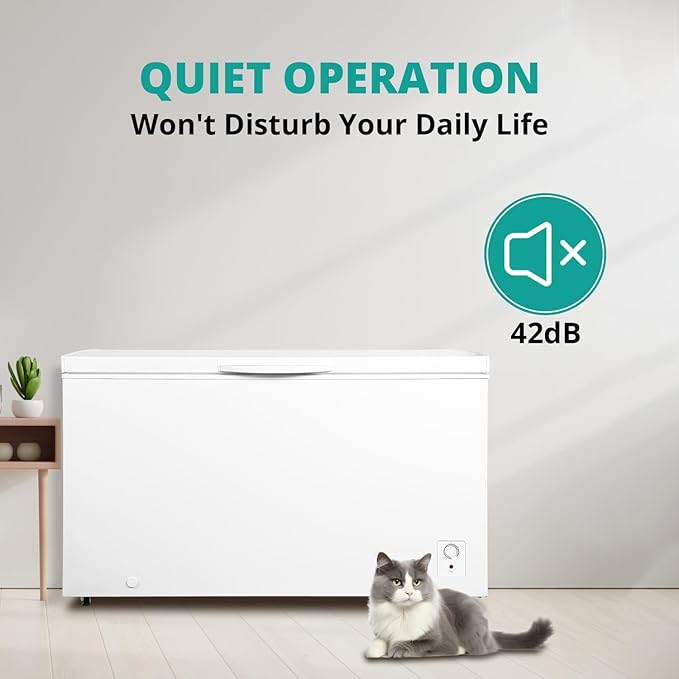 SMETA Deep Freezer 14 Cubic Feet, Chest Freezer Garage Ready, 4 Wheels Large Storage Chest Freezer with 1 Basket, Low Noise, Energy Saving, Thermostat Control for Home, Office, Kitchen, White