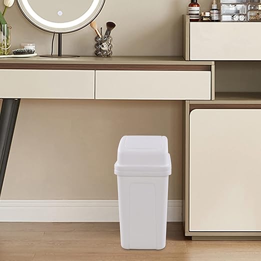 2 Gallon Plastic Samll Swing Top Trash Can, Swing Lid Waste Can, White
