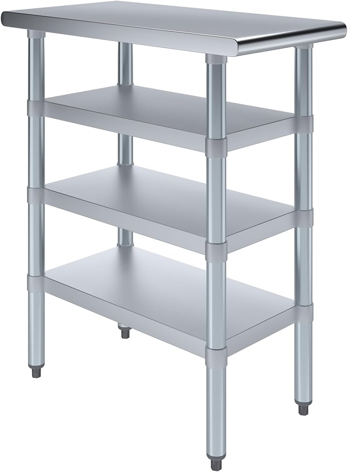 30 in. x 15 in. Stainless Steel Work Table with Three Bottom Shelves | NSF Kitchen Prep Table | Utitly Metal Table