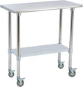 Stainless Steel Work Table 36“L x24 D, NSF Commercial Food Prep Worktable with Adjustable Undershelf and Casters for Restaurant, Home and Outdoors (36“L x24 D)