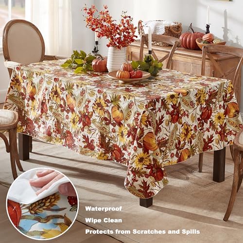 Newbridge Thanksgiving Fall Days Pumpkin 52x52” Square Vinyl Tablecloth