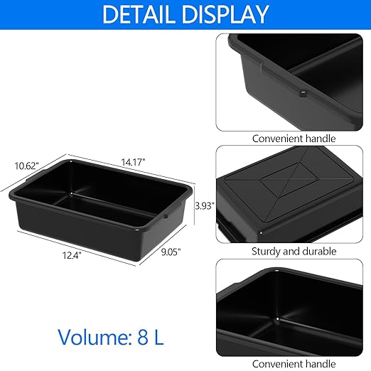 8 L Small Plastic Bus Tubs Restaurant, Food Service Bus Tub, Black, 5 Packs
