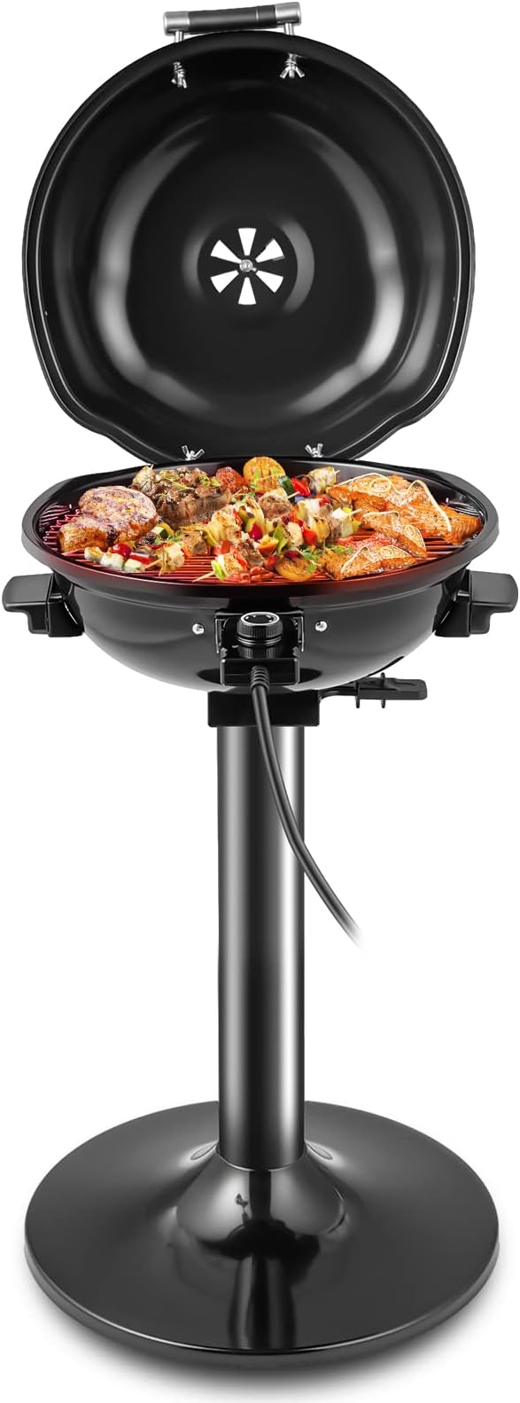 HAPPYGRILL 1600W Portable Electric Grill Outdoor BBQ Grill for 15-Serving, Electric Barbecue Grill for Indoor & Outdoor Use, Portable Stand BBQ Grill for Patio Balcony Kitchen Garden (Black)