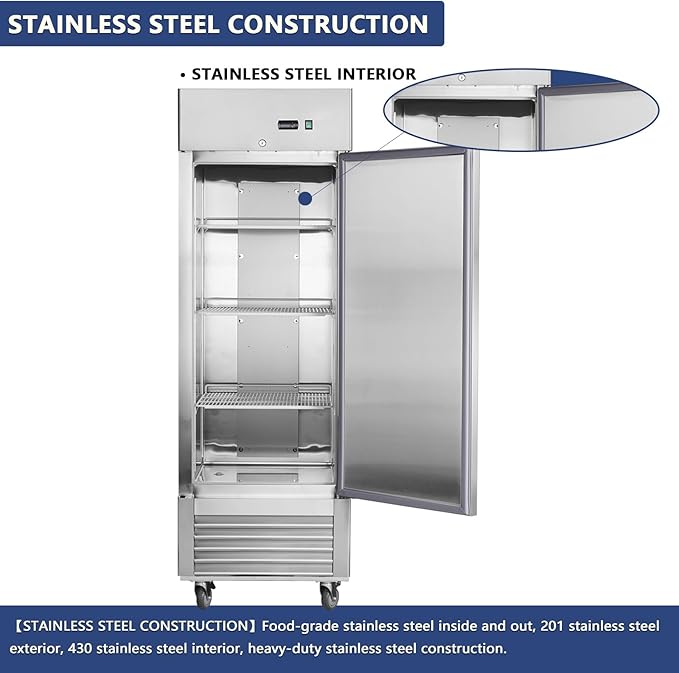 Commercial Freezer 27"W Single Solid Door Stainless Steel Interior and Exterior Construction Upright Fan Cooling